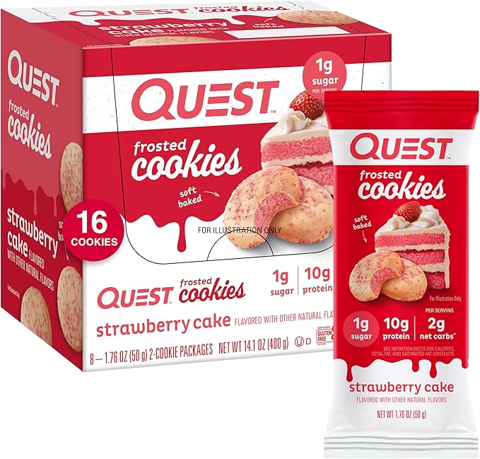 Quest Lemon Cake Protein Bars 12 Count &amp Strawberry Cake Frosted Cookies Twin Pack 16 Cookies
