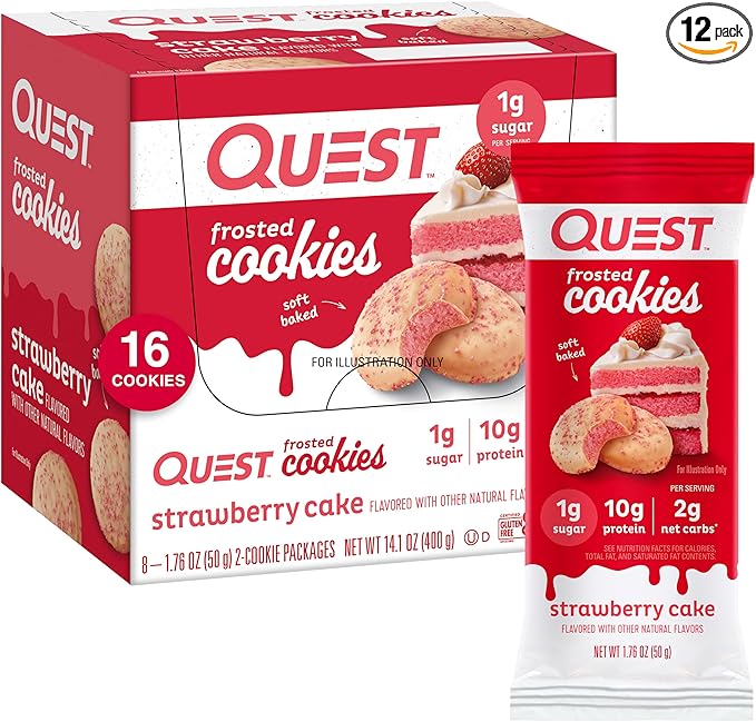 Quest Lemon Cake Protein Bars 12 Count &amp Strawberry Cake Frosted Cookies Twin Pack 16 Cookies