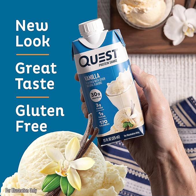 Quest Nutrition Ready to Drink Vanilla Protein Shake 30g Protein 3g Net Carbs Gluten Free Keto Friendly 11 fl.oz 4 Count (Pack of 3)