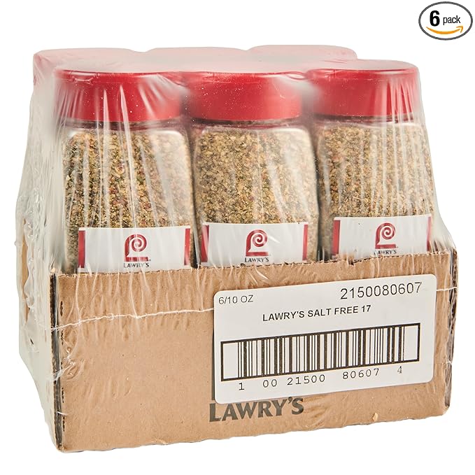 Lawry's Salt Free 17 Seasoning 10 oz (Pack of 6) - Six 10 Ounce Containers of 17 Seasoning Spice Blend Including Toasted Sesame Seeds Turmeric Basil and Red Bell Pepper for Seafood Poultry and Beef