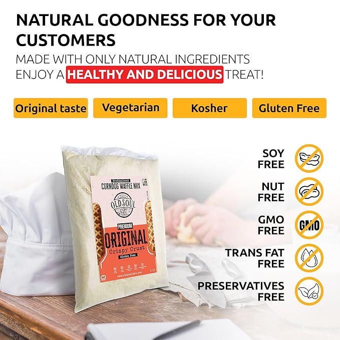 OldSoul Professional Corndog Waffle Mix | GLUTEN FREE | Original Flavour | 5 Lbs | 140 Waffles (5 Lbs Gluten Free)
