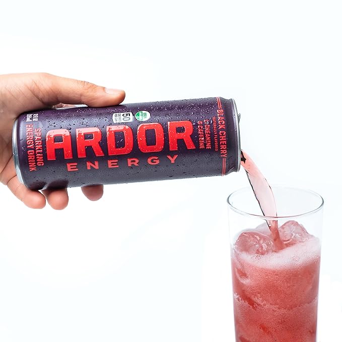 ARDOR ENERGY Natural Sparkling Energy Drink with 100mg Natural Caffeine &amp 200mg L-Theanine from Organic Green Tea for Smooth Energy &amp Focus | Healthy Energy Drink | Made with Real Fruit Juice