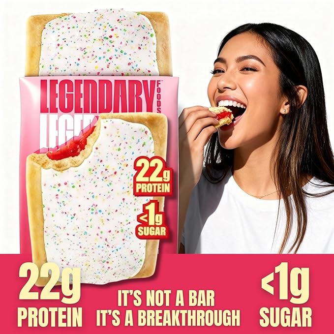 Legendary Foods 22g Protein Pastry 0g Added Sugar Low Carb Gluten Conscious Keto Snack Ideal for Glucose Management Includes Whey Protein Isolate 8 Pack Frosted Strawberry