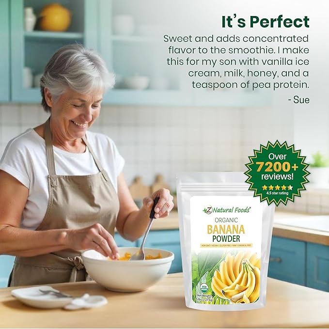 Z Natural Foods Organic Banana Powder Fiber Supplement for Glowing Skin and Enhanced Immunity Great in Juice Smoothies and Recipes Non-GMO Vegan Gluten-Free Kosher 5 lbs