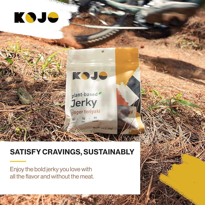 Kojo - Plant-based Vegan Jerky - Ginger Teriyaki - Gingery Zing and Shamelessly Meaty Flavor - 9g Protein 3g Fiber 90 Calories - 6 Bags (2.4 oz)