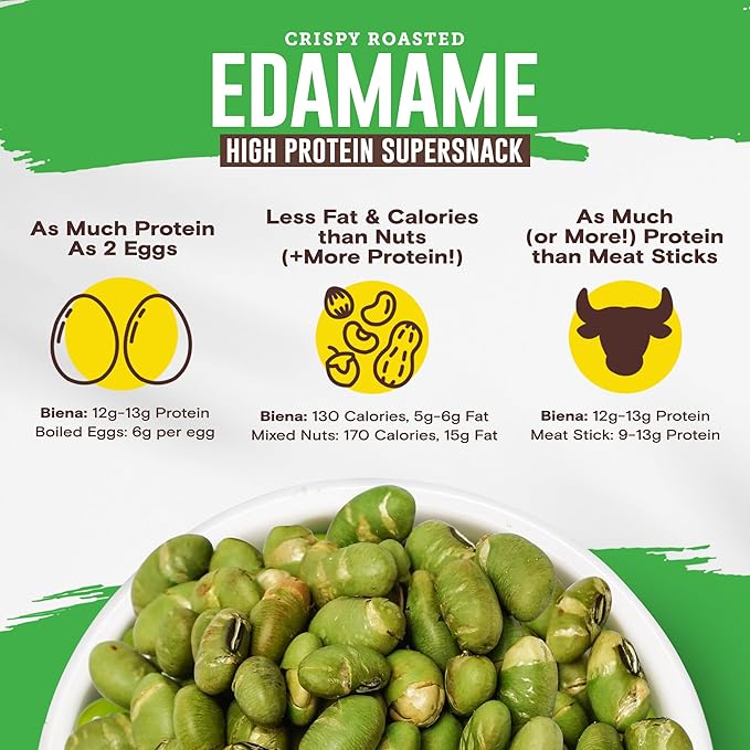 Biena Crispy Roasted Edamame Beans Snack – High Protein Low Carb Snack for Adults &amp Kids 12g-13g Protein per Serving - Made w/Avocado Oil – Vegan Gluten-Free – 18-Pack 1.05oz Variety Pack