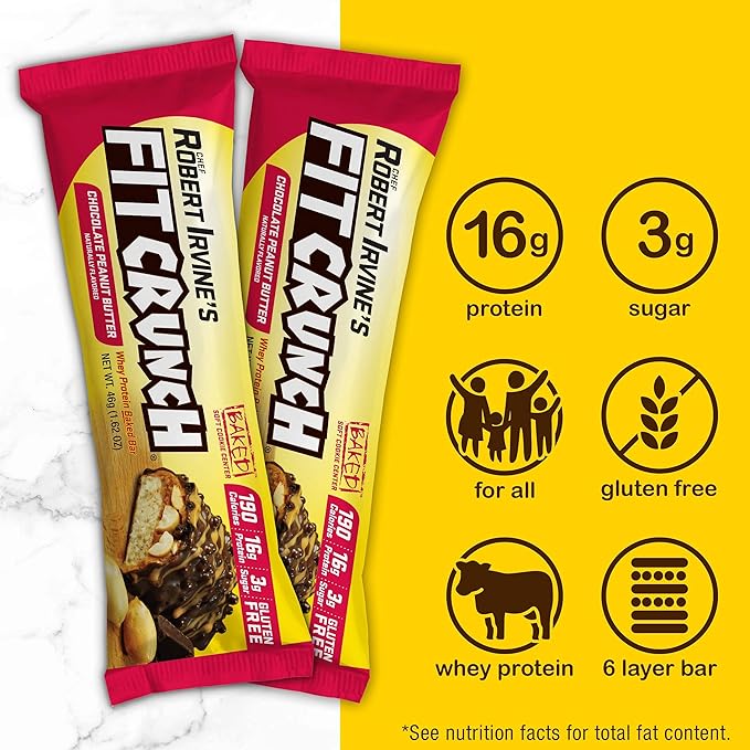 FITCRUNCH Snack Size Protein Bars 6-Layer Baked Bar 3g of Sugar Gluten Free &amp Soft Cake Core (9 Bars Chocolate Peanut Butter)