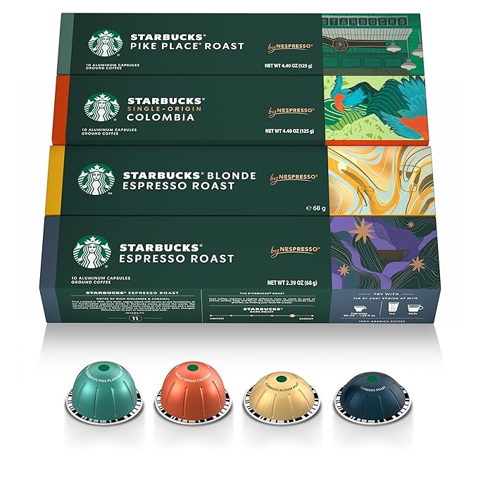 Starbucks by Nespresso Vertuo Favorite Variety Pack Coffee &amp Espresso 40-count Coffee and Espresso Pods Brews 7.8 oz and 1.35 oz.