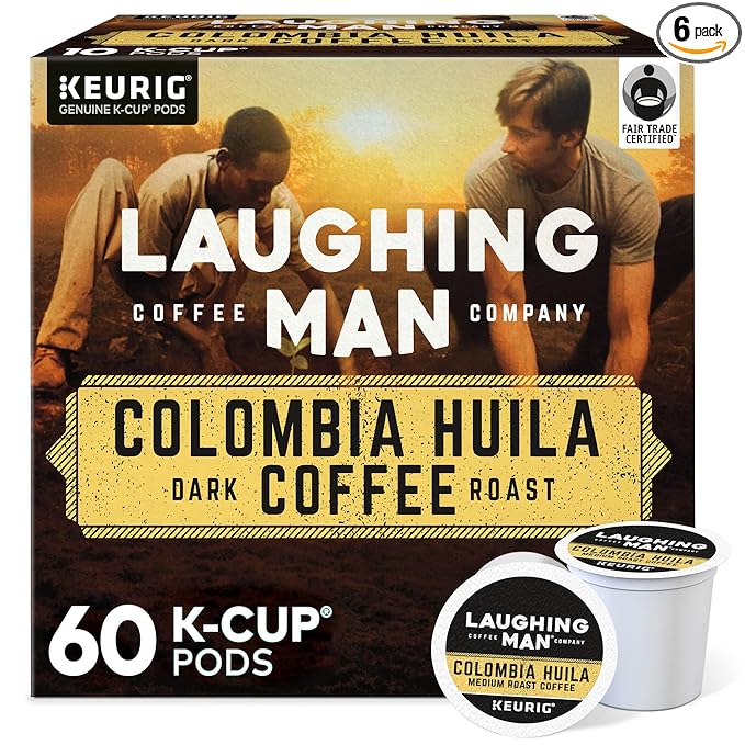 Laughing Man Colombia Huila Keurig Single-Serve K-Cup Pods Dark Roast Coffee 60 Count (6 Packs of 10)