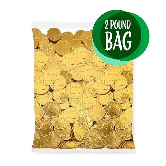 Chocolate Coins | 2 Pound Bag | Gold Coins Chocolate | Individually Wrapped Pirate Coin Candy | Bulk Gold Candy for Goodie Bags Parties &amp Holiday Gifts