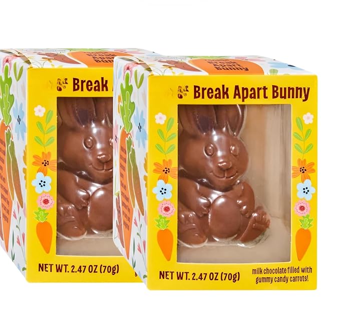 Break Apart Bunny Easter ChocolateBunnies(milk chocolate bunny filled with carrot-shaped gummy candies 2.47oz pack of 2