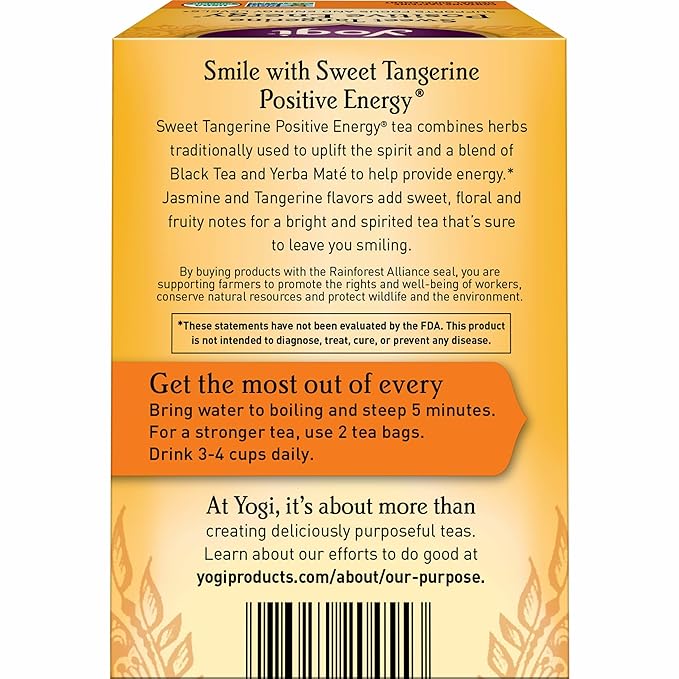 Yogi Sweet Tangerine Positive Energy Tea - 16 Tea Bags per Pack (6 Packs) - Organic Tangerine Energy Tea - Includes Black Tea Leaf Yerba Mate Leaf Ashwagandha Root &amp More