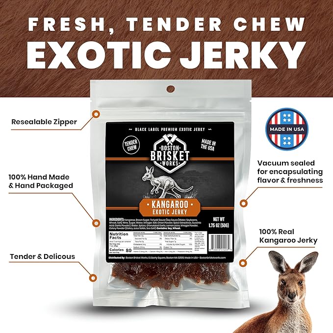 KANGAROO JERKY - 100% Australian Wild Game - Exotic Lean Meat Snack - Unique Travel Food Gift for Him - Fun Aussie Novelty Present