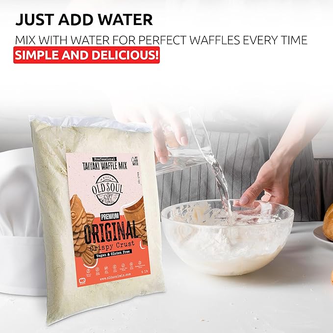 OldSoul Professional Taiyaki Waffle Mix | Crispy | Original Flavor | Dough Mix | GLUTEN FREE &amp VEGAN | 10 Lbs | 168 Waffles (10 Lbs Gluten Free &amp Vegan)