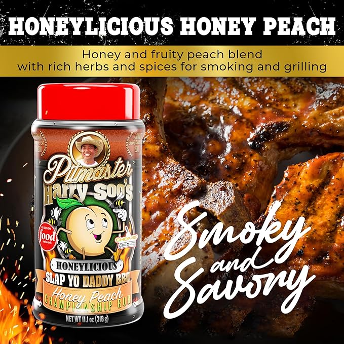 Slap Yo Daddy BBQ Rub Seasoning Honeylicious Honey Peach - Championship Butt Rub Seasoning For Cooking &amp Grilling From Pitmaster Harry Soo – Sweet Honey &amp Peach with Rich Herbs &amp Spices –