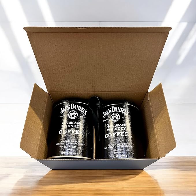 Jack Daniels Coffee (Pack of 2) 8.8oz each bundled with a complimentary measuring spoon 100% Arabica Medium Roast Ground Gourmet Coffee Kosher