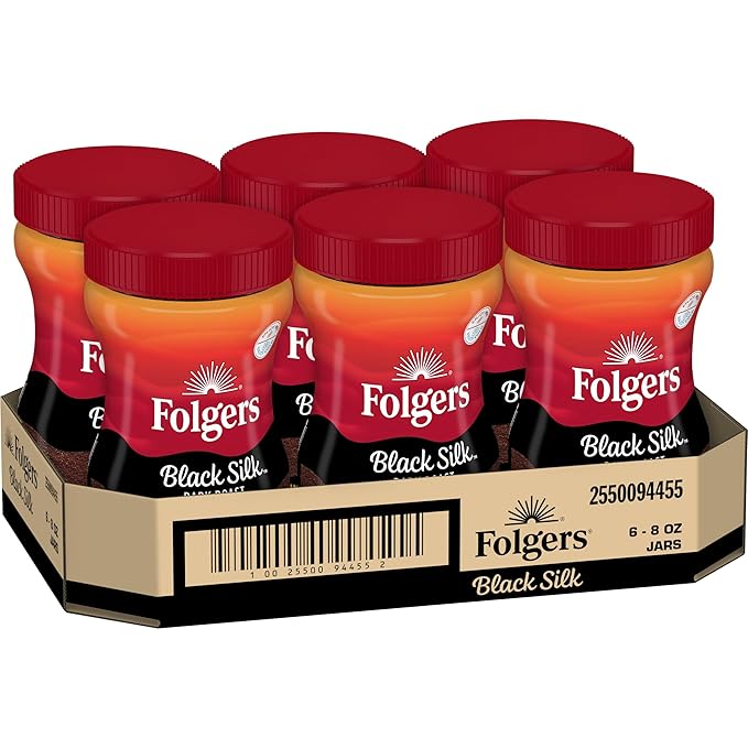 Folgers Black Silk Dark Roast Instant Coffee Crystals 8-oz. Jar (Pack of 6)
