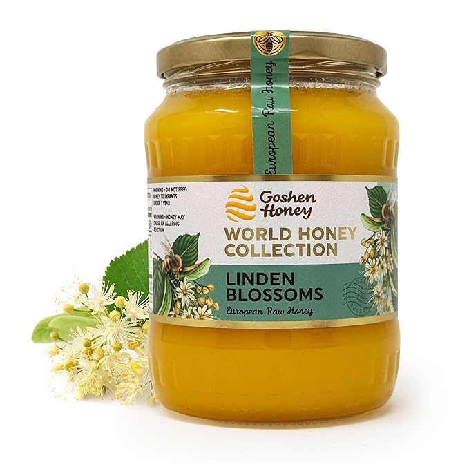 Goshen World Honey Collection - Linden Blossoms from Austria - Raw Rare and Sustainable Floral Sources - Derived from Natural Flower Nectar with Antioxidants - Nature's Sweetener - 32oz