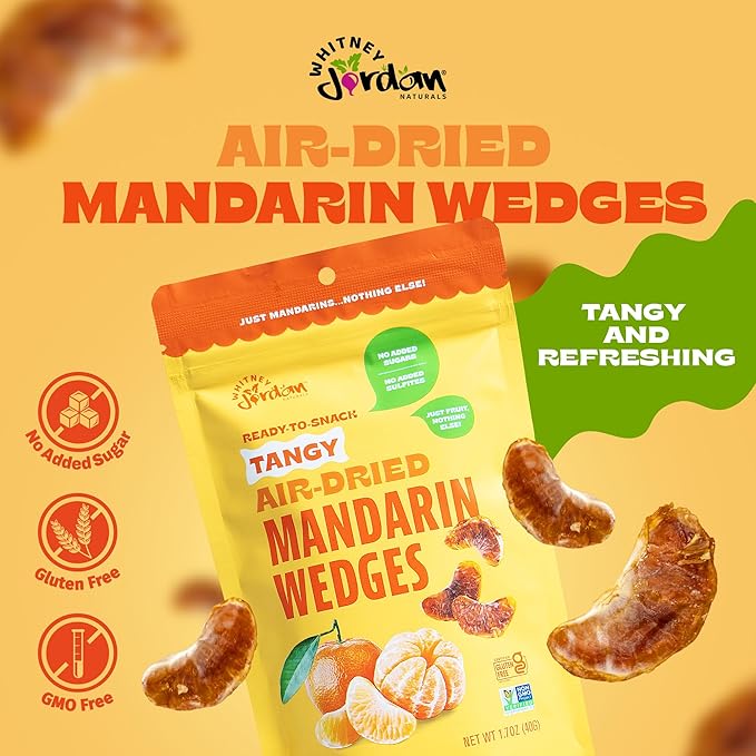 Whitney Jordan Naturals Air-Dried Mandarin Wedges 2 Oz Pack of 10 - Dried Fruit Snack - Contains 6 Mandarins - No Sugar Added Gluten-Free Vegan Chewy Real Fruit for Healthy Snacking On-the-Go