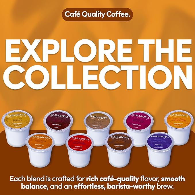 Sarasota K-Cup Coffee Pods | Medium Roast Flavored Coffee | Southern Pecan Crunch | Single Serve for Keurig Brewers | Gourmet Low Acid Mold Free | 24 Count