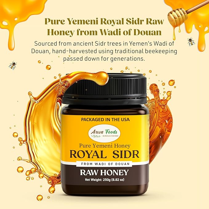 Arwa Foods Yemeni Sidr Honey (Jujube) from Wadi of Doan Yemen – Pure Premium Malaki Raw &amp Unprocessed Honey - Healthy &amp Rich in Nutrients – 8.82 oz / 250g Package