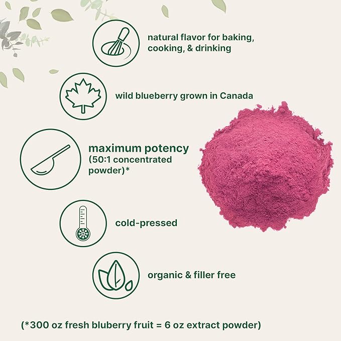 Organic Blueberry Extract Powder 10oz | 100% Natural Fruit Powder | Freeze-Dried Wild Blueberries Source | No Sugar &amp Additives | Great Flavor for Drinks Smoothie &amp Beverages | Non-GMO &amp