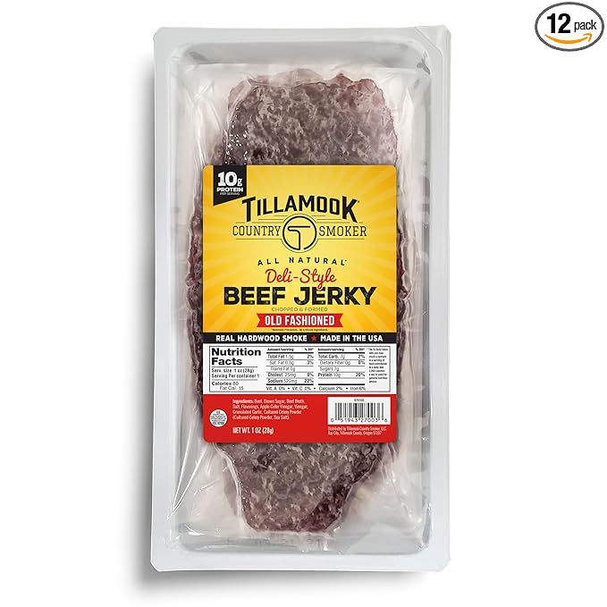 Tillamook Beef Jerky Country Smoker Old Fashioned Deli Style Thin Sliced Slab Low Carb High Protein Ready to Eat Keto Snacks Chopped &amp Formed Slabs12 Count Tray
