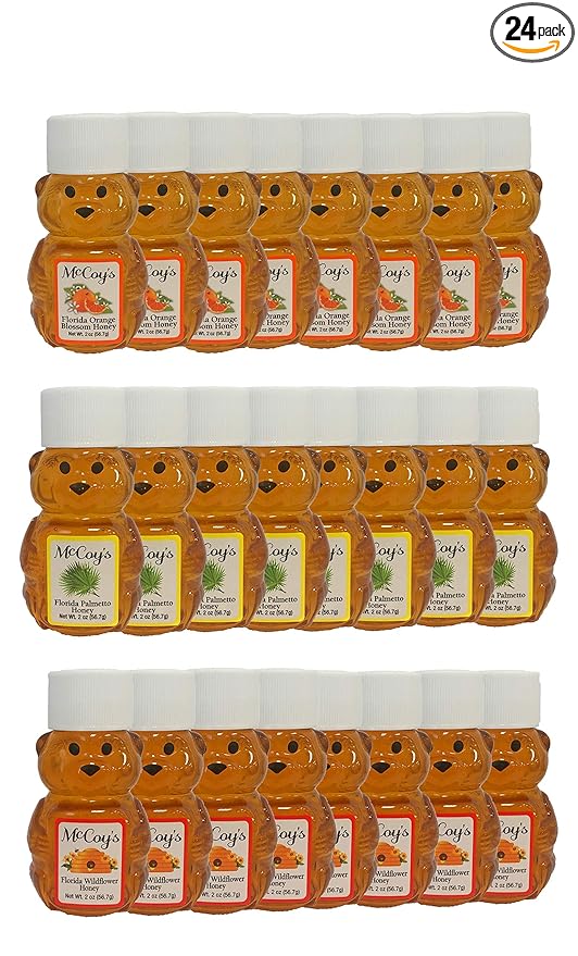 Raw Honey - Pure All Natural Unfiltered &amp Unpasteurized - McCoy's Honey 2oz Variety 24 Pack