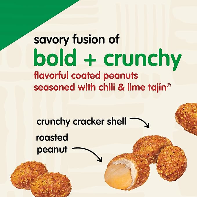 Snak Club Tajin Crunchy Peanuts Nuts with Chili and Lime Seasoning Mild No Artificial Colors or Flavors 10.5 oz Resealable Bags 3 Pack