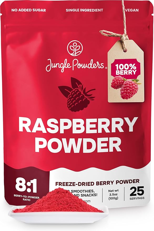 Jungle Powders Raspberry Powder 3.5 Ounce Bag Food Grade Powdered Unsweetened Freeze Dried Raspberries Additive Filler Free Red Superfood Extract for Baking Cooking Flavoring Rasberries Smoothies