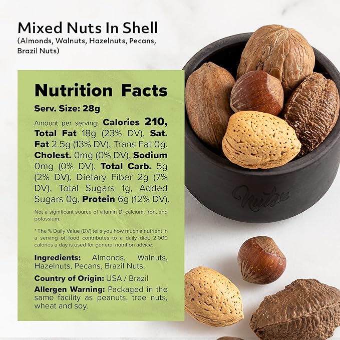NUTS U.S. – Mixed Nuts In Shell (Almonds Walnuts Hazelnuts Pecans Brazil Nuts) | No Added Colors and No Artificial Flavors | Fresh Buttery Taste and Raw |Packed In Resealable Bags (2 LBS)