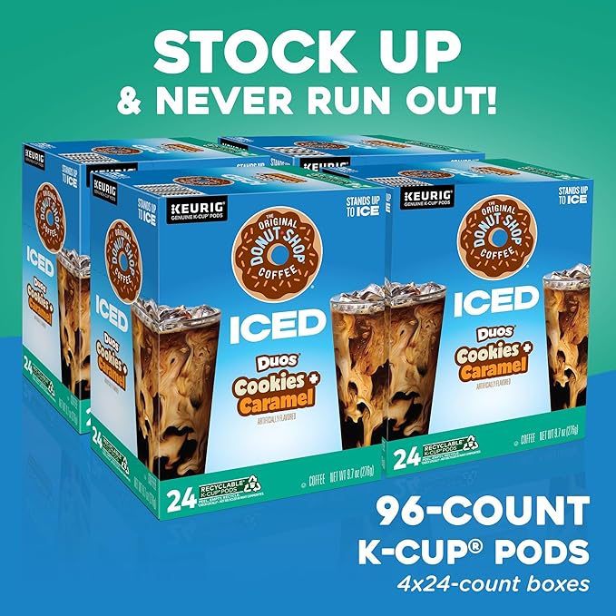 The Original Donut Shop Iced Duos Cookies + Caramel Coffee Keurig Single Serve K-Cup Pods 24 count