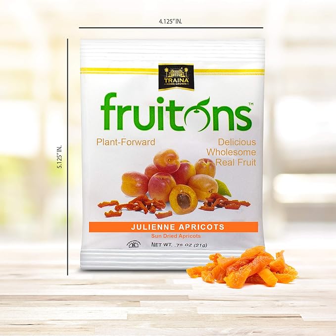 Traina Home Grown Fruitons Sun Dried Apricots - No Added Sugar Non GMO Gluten Free .75 oz bags (Pack of 18)