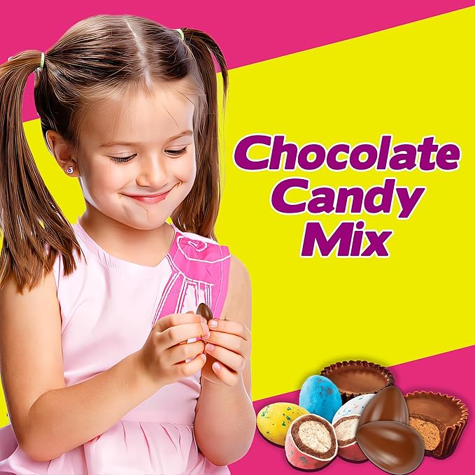 Bulk Chocolate Candy Assortment Mix 3 Lbs Assorted Variety of Individually Wrapped Milk Chocolate Pastel Colored Candy Bulk Chocolate Eggs Peanut Butter Cups For Parties and Spring Decor