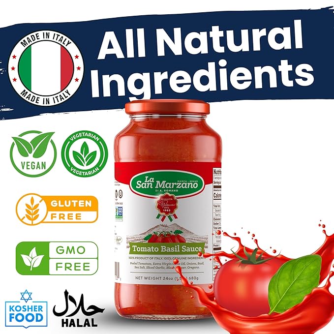 La San Marzano Variety Pack Tomato Basil Arrabiata Marinara Sauce 24 oz Pasta Sauce Made in Italy All Purpose Tomato Premium Quality All Natural Mediterranean Diet Non GMO Vegan Gluten Free
