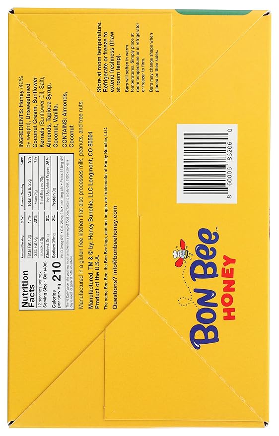 Bon Bee Honey Coconut Almond Honey Bar 12 Count 1.4 OZ