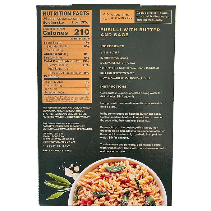 Bionaturae Organic Sourdough Penne Rigate &amp Fusilli Pasta Noodles - Italian Spiral Pasta Dried Pasta Penne Curly Corkscrew Pasta Made with Durum Wheat Non GMO USDA Organic - 1.5 lb (Pack of 2