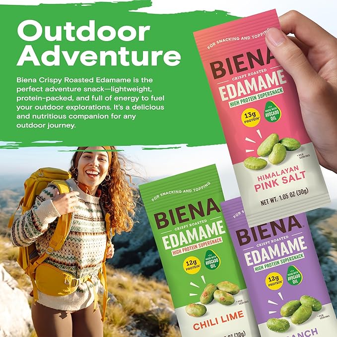 Biena Crispy Roasted Edamame Beans Snack – High Protein Low Carb Snack for Adults &amp Kids 12g-13g Protein per Serving - Made w/Avocado Oil – Vegan Gluten-Free – 18-Pack 1.05oz Variety Pack