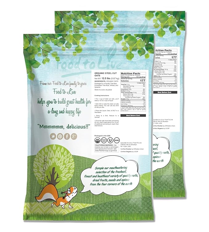 Food to Live Organic Steel Cut Oats 25 Pounds — 100% Whole Grain Irish Oats Non-GMO Cereal Non-Irradiated Vegan Bulk Product of the USA