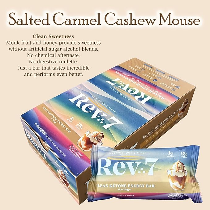 REV7 Ketone Energy Bars Pack of 12 - Salted Caramel Cashew Mousse
