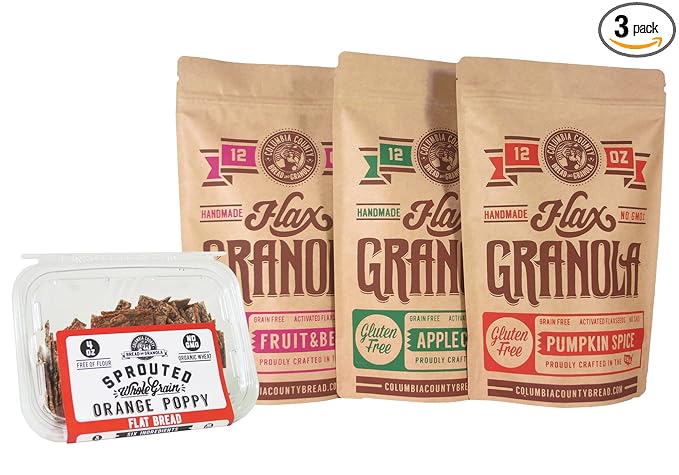 Flax Granola - Variety Pack: Fruit &amp Berry Pumpkin Spice and Apple Cinnamon - with 4 oz Cinnamon Toast Crisps - 12 oz 3 pack