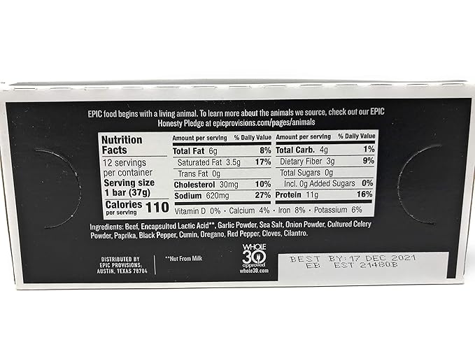 EPIC PROVISIONS Beef Barbacoa Bar 12 Count 1.3 OZ