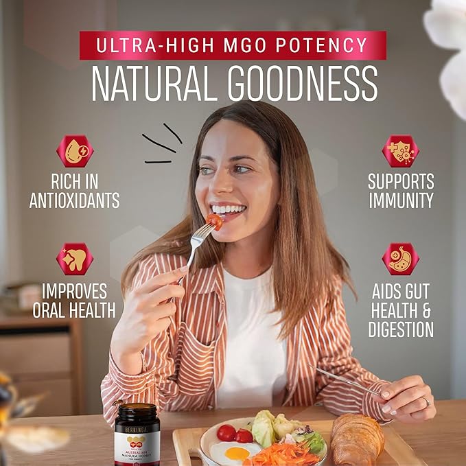 Berringa Manuka Honey Organic MGO 400+ High Strength Supports General Wellbeing &amp Digestive Balance - 100% Raw Pure &amp Unfiltered Sustainably Sourced from Australia - (8.82 oz)