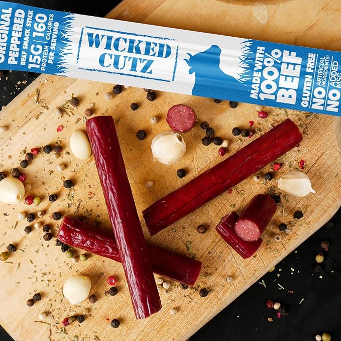 Original Peppered Beef Sticks 15g Protein Per Beef Stick Tender &amp Juicy Extra Large Meat Stick USA Made High Protein Meat Sticks Carnivore Snacks (12 Pack)