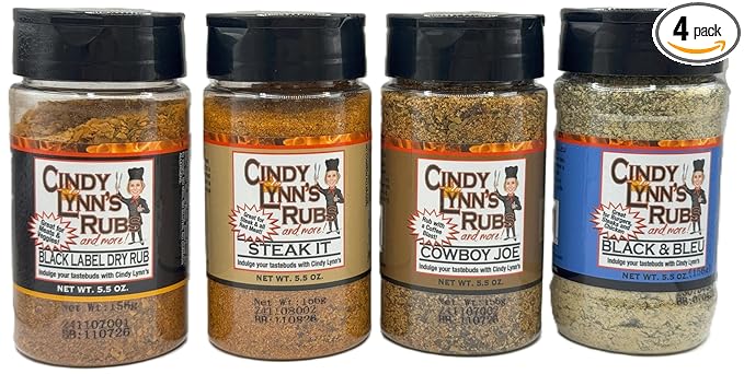 Cindy Lynn's Perfect Steak Dry Rub &amp Seasoning Variety Pack - 4-Pack of our Best Steak Seasonings - Black Label Steak It Cowboy Joe and Black and Bleu (5.5oz)