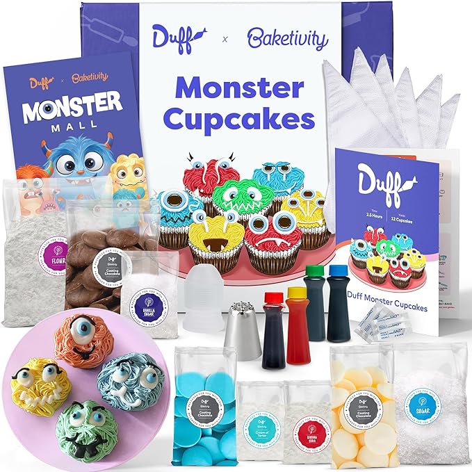 Baketivity x Duff Goldman Monster Cupcakes Kit - Cooking Set with Premeasured Ingredients Decorating Supplies STEM Activities - Perfect for Girls and Boys