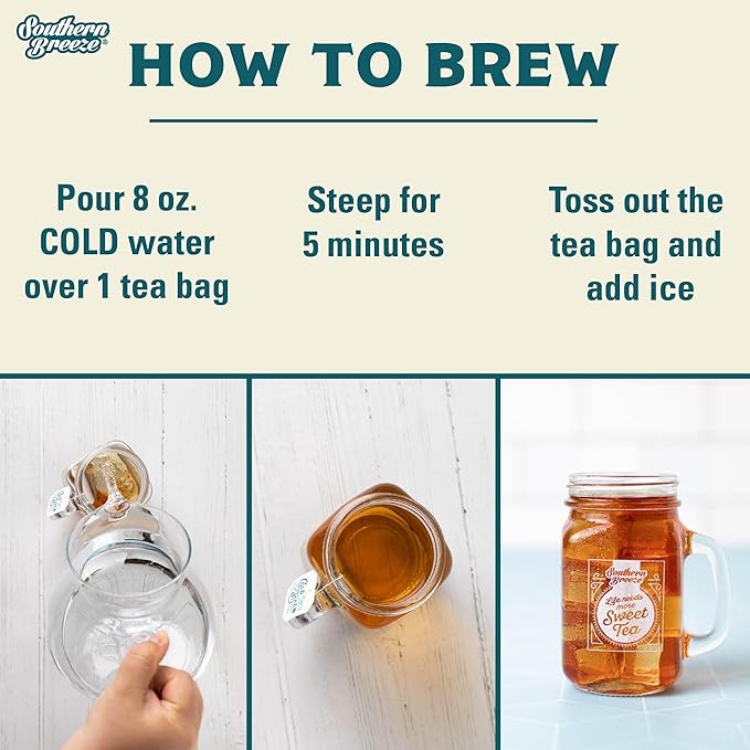 Southern Breeze Decaf Cold Brew Sweet Tea Original Iced Tea with Black Tea and Zero Carbs Zero Sugar 20 Individually Wrapped Tea Bags Pack of 4