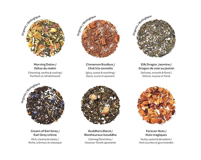DAVIDsTEA 36-Sachet Top Teas Sachet Tea Wheel – Bestselling Tea Sampler Gift Set | 6 Loose-Leaf Flavours: Morning Detox Cream of Earl Grey Cinnamon Rooibos Buddha’s Blend Silk Dragon Jasmine &amp