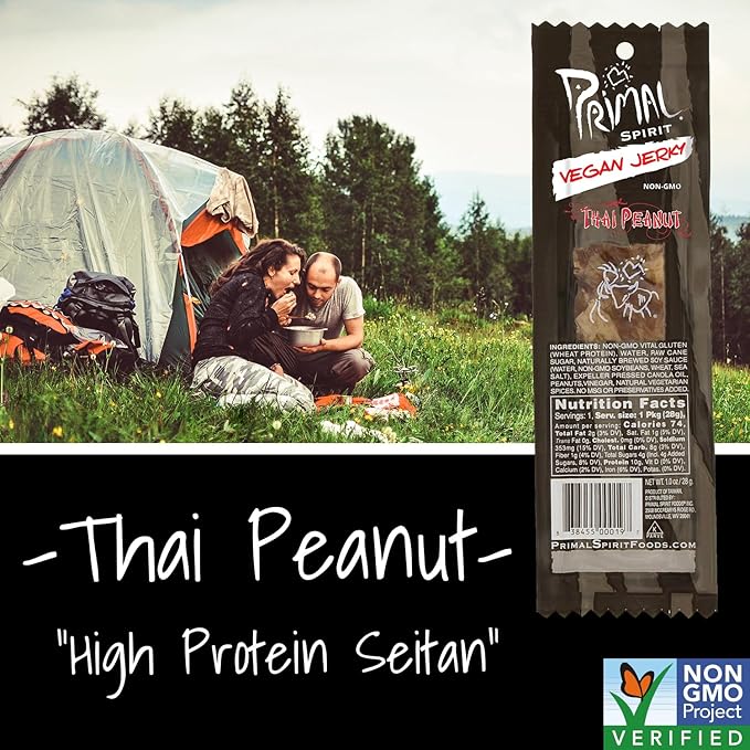 Primal Strips Meatless Vegan Jerky Thai Peanut 1 Ounce (Pack of 24)