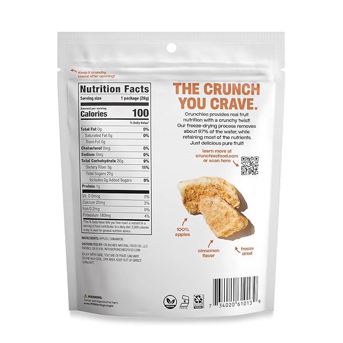Crunchies Freeze-Dried Fruits 100% All Natural Crispy Fruit Non GMO and Kosher Resealable Freeze Dried Fruit Snack Packs Pack of 6 (Cinnamon Apple)